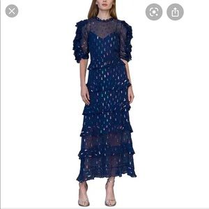 Ml Monique Lhuillier Midi Dress With Ruffle Detail